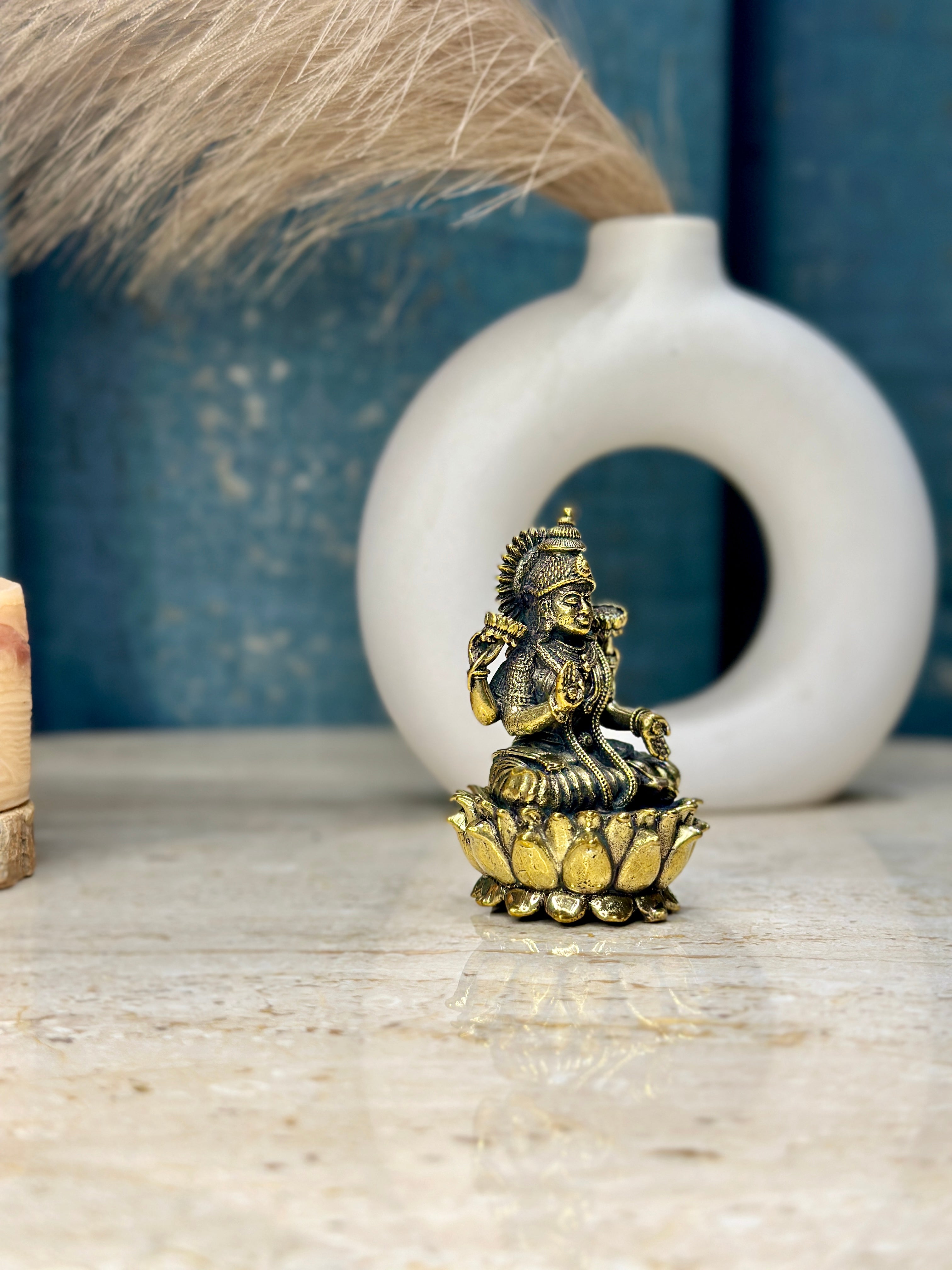 Goddess Laxmi Brass Murti Sitting on Kamal | 2.75 inch | Sitting Idol SOUTH